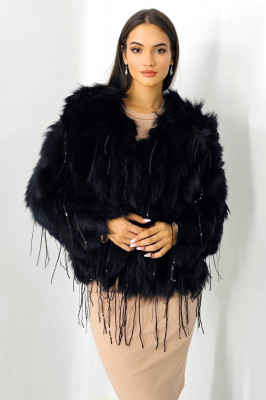 Haina eleganta Aylin, din blana naturala de vulpe, cu paiete asimetrice, Negru, Marime S/M/L 3
