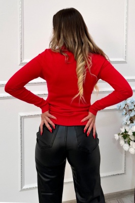 Bluza guler rulat TERIS, cu textura moale si densa, Rosu, Marime S/M poze spate