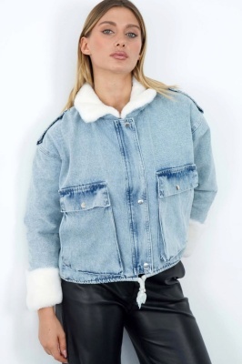 Jacheta imblanita de blugi Renelle, cu buzunare oversize, Albastru deschis