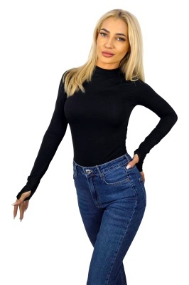 Maleta midi Clarissa, cu guler inalt si fenta deget, Negru