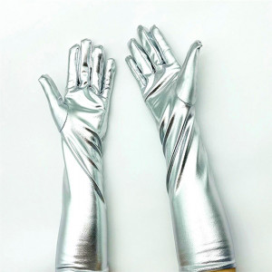 Manusi lungi elegante, din satin Deity, Argintiu 1