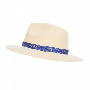 Palarie dama Kashyn, panama, calota inalta, arcuita si banda cu imprimeu rustic, Alb unt 4