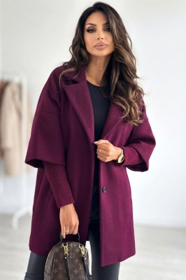 Palton oversize Katiuska, maneca panou suprapus, tricot si revere, Mov, Marime S/M/L