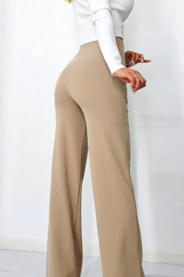 Pantaloni casual Aztech, cu aspect striat si croi evazat, Crem 4