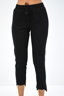 Pantaloni dama FlexLine, cu dunga in relief si lungime asimetrica, Negru 2