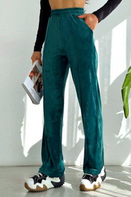 Pantaloni de catifea Touch, croiala lejera cu dunga pe picior, Verde 1