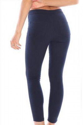 Pantaloni elastici talie medie Tina, Bleumarin-spate