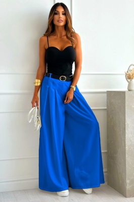 Pantaloni eleganti Ahmet, cu pense si curea inclusa, Albastru, Marime S/M/L