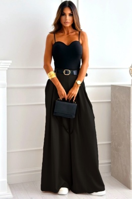 Pantaloni eleganti Ahmet, cu pense si curea inclusa, Negru, Marime S/M/L 1