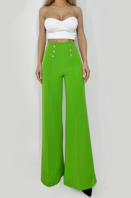 Pantaloni eleganti Belinda, evazati cu talie inalta, Verde1