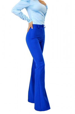 Pantaloni eleganti, Katte, croiala evazata si talie inalta, Albastru 1