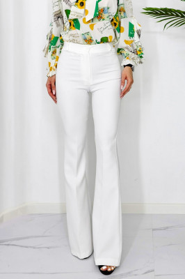 Pantaloni eleganti, Katte, croiala evazata si talie inalta, Alb2