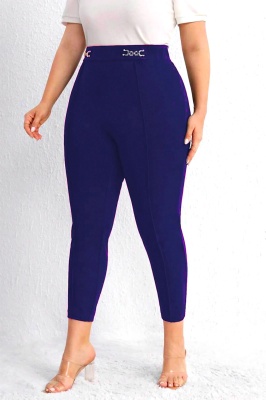 Pantaloni eleganti Larise, cu textura elastica si nervura pe crac, Bleumarin, Marimi Batal