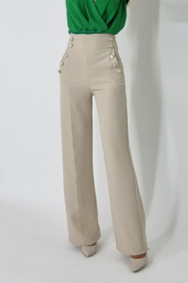Pantaloni eleganti Palma, cu talie inalta, Crem1