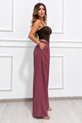 Pantaloni lungi eleganți damă cu fermoar și nasture frontal, magenta