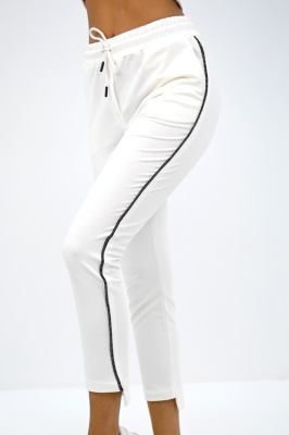 Pantaloni sport FlexLine, cu dunga laterala si lungime asimetrica, Alb 