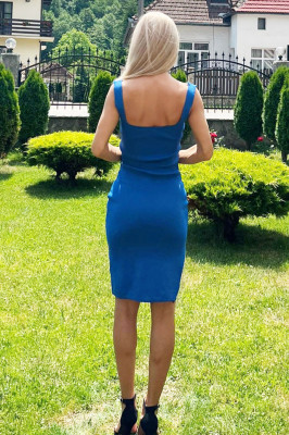 Rochie bodycon Elena, accesorizata cu franjuri artizanali subtiri, Albastru1