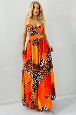 Rochie cocktail Fernanda, croi semidecupat si funda la spate, Orange Savana, Marime S/M/L 2