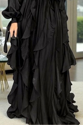 Rochie neagra lunga de ocazie Marivelle, cu volane si trena,  , Marime universala