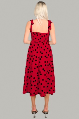 Rochie de vara Masha, imprimeu cu buline, Rosu, Marime S/M spate