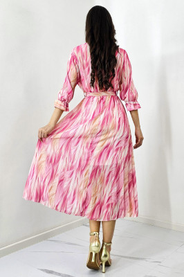 Rochie de zi Fatima, croiala plisata si imprimeu pastelat, Roz, Marime S/M 6