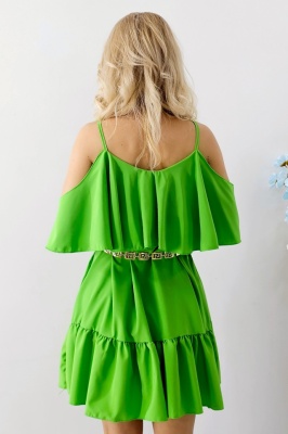 Rochie de zi StefANA, croiala scurta, decupata, cu volane, Verde deschis, Marime S/M/L spate