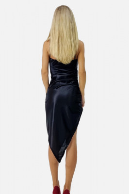 Rochie Elysium, asimetrica, cu bretele subtiri, Negru1