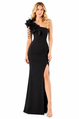 Decolteu asimetric elegant cu aplicație florală couture rochie ORYANA