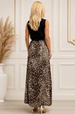 Rochie maxi INESSA cu bust negru și fustă leopard