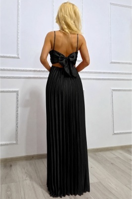 Rochie lunga plisata NYSA UNI, cu legare la spate, NEGRU, Marime universala S/M detaliu spate