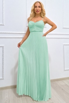 Rochie lunga plisata NYSA UNI, cu legare la spate, Verde Fistic, Marime S/M