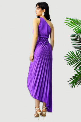 Rochie plisata asimetrica Elza, cu decupaj in zona taliei, Mov, Marime S/M 6