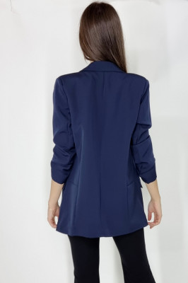 Sacou casual Alessia, cu revere rotunde si buzunare decorative, Bleumarin1