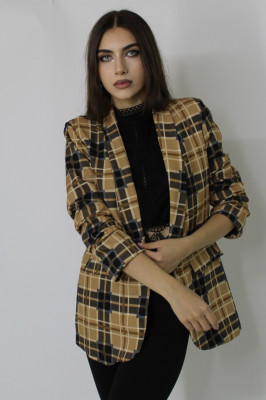 Sacou drept Ariana, fara inchidere, cu maneca lunga si buzunare decorative, Beige Cube
