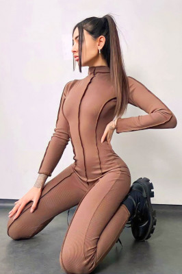 Salopeta sport Gazelle, cu guler inalt si fermoar la spate, Maro 1