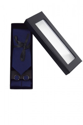 Set 3 piese Elegant, pentru barbati, cravata, buton si batista din stofa, albastru, EC1