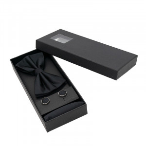 Set 3 piese Gentleman, pentru barbati, papion, buton si batista din stofa, negru, G1