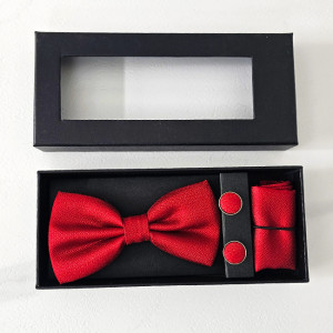Set 3 piese Gentleman, pentru barbati, papion, buton si batista din stofa, Rosu 3
