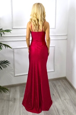 Set 3 bucati Rochie lunga cu sclipici si pietre Astoria Blink, cu pietre, Rosu, detaliu spate marime universala