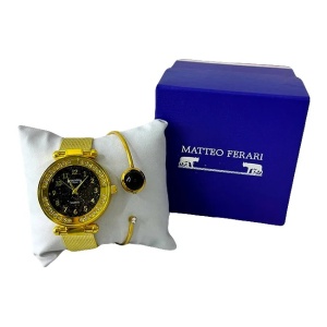 Set ceas elegant dama Francesca di Geneva Matteo, cu bratara asortata, Gold/Negru
