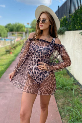 Set Floridas, costum de baie intreg si rochie din plasa, Animal print2