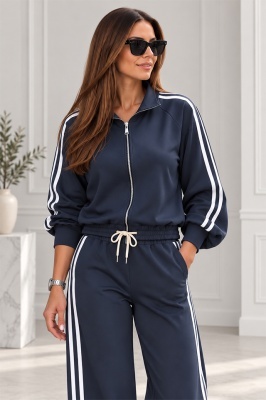 Trening dama CORINA, cu guler inalt si fermoar, Bleumarin, Marime S/M/L detaliu 