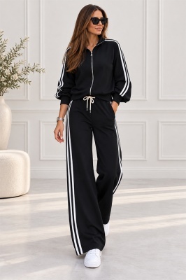 Trening dama CORINA, cu guler inalt si fermoar, Negru, Marime S/M/L
