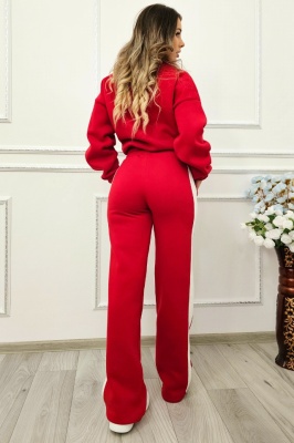 Trening vatuit de dama HeLLena, pantaloni si bluza cu dungi si fermoar, Rosu poze spate
