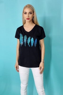 Tricou dama Zayn, cu imprimeu, Moments, Negru2