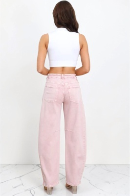 Blugi loose fit TORONTO, cu aspect prespalat, Roz detaliu spate
