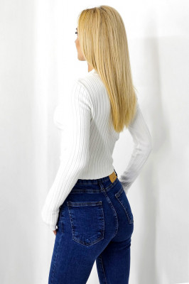 Bluza casual Claudine, cu guler inalt si detaliu impletit, Alb 4