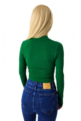 Bluza casual Claudine, cu guler inalt si detaliu impletit, Verde  1