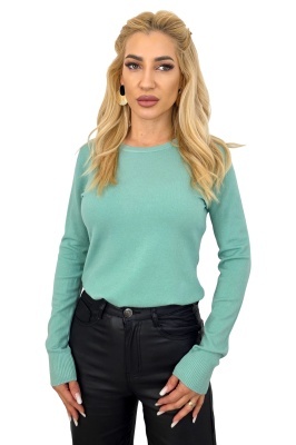 Bluza casual de dama, TERA, cu aspect pufos si accesoriu metalic, Verde glaciar, Marime S/M