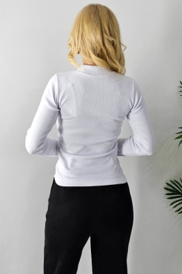 Bluza de dama ALBBA, cu guler inalt si nervuri, Alb poze spate